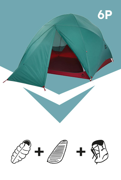 6-PERSON BIVOUAC HIKING PACK 5 Location tente de bivouac 6 personnes MSR Habitude 6 - sac de couchage - matelas - sac a dos avec livraison partout en France y compris Chamonix